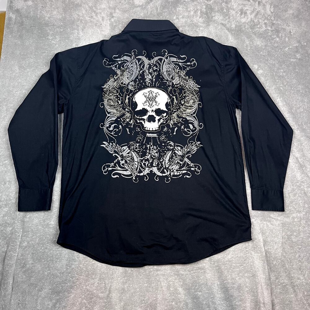 Vintage Y2K Avirex Button Up Shirt Mens XL Black Affliction Grunge Hip Hop